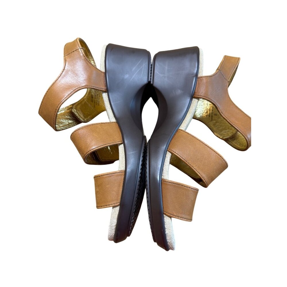 Alegria Brown Leather Strappy Sandals Comfort Wedges Shoes Hook Loop Sz 37 US 7 - Picture 3 of 8